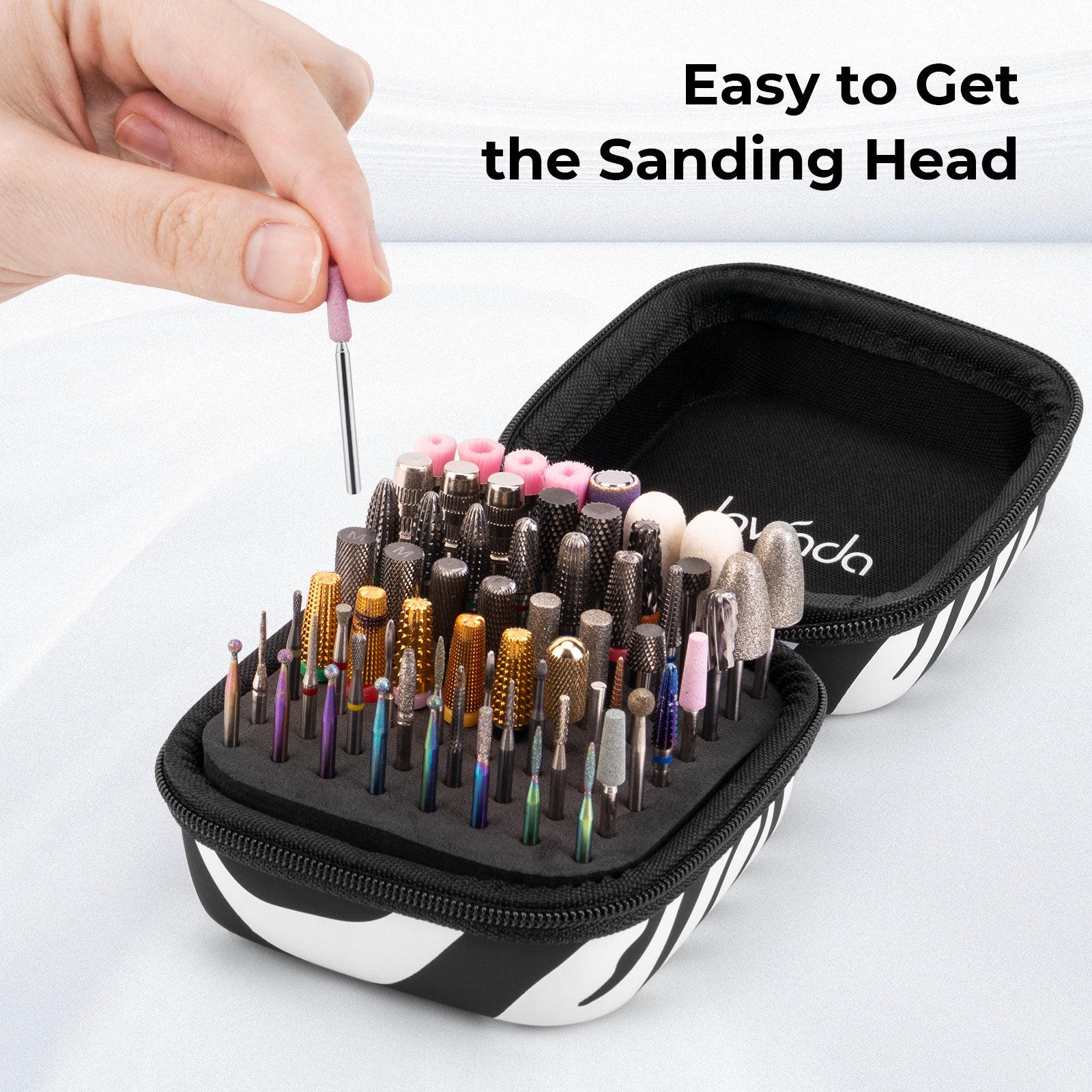 Nail Drill Bit Holder Case – Zebra Print – 64-Hole Dustproof – Lavinda