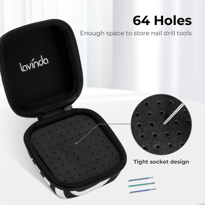 64-Hole Dustproof  Nail Drill Bit Holder Case-Zebra Print