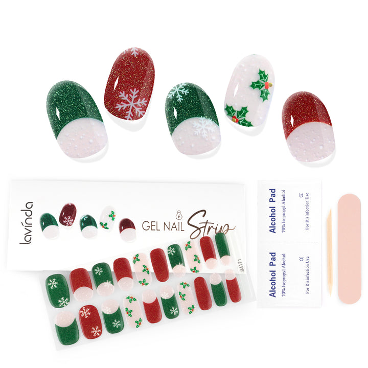 Lavinda Semi Cured Gel Nail Strips - 20 Pcs Christmas Gel Nail Wraps with Candy Cane, Snowman & Glitter, Winter