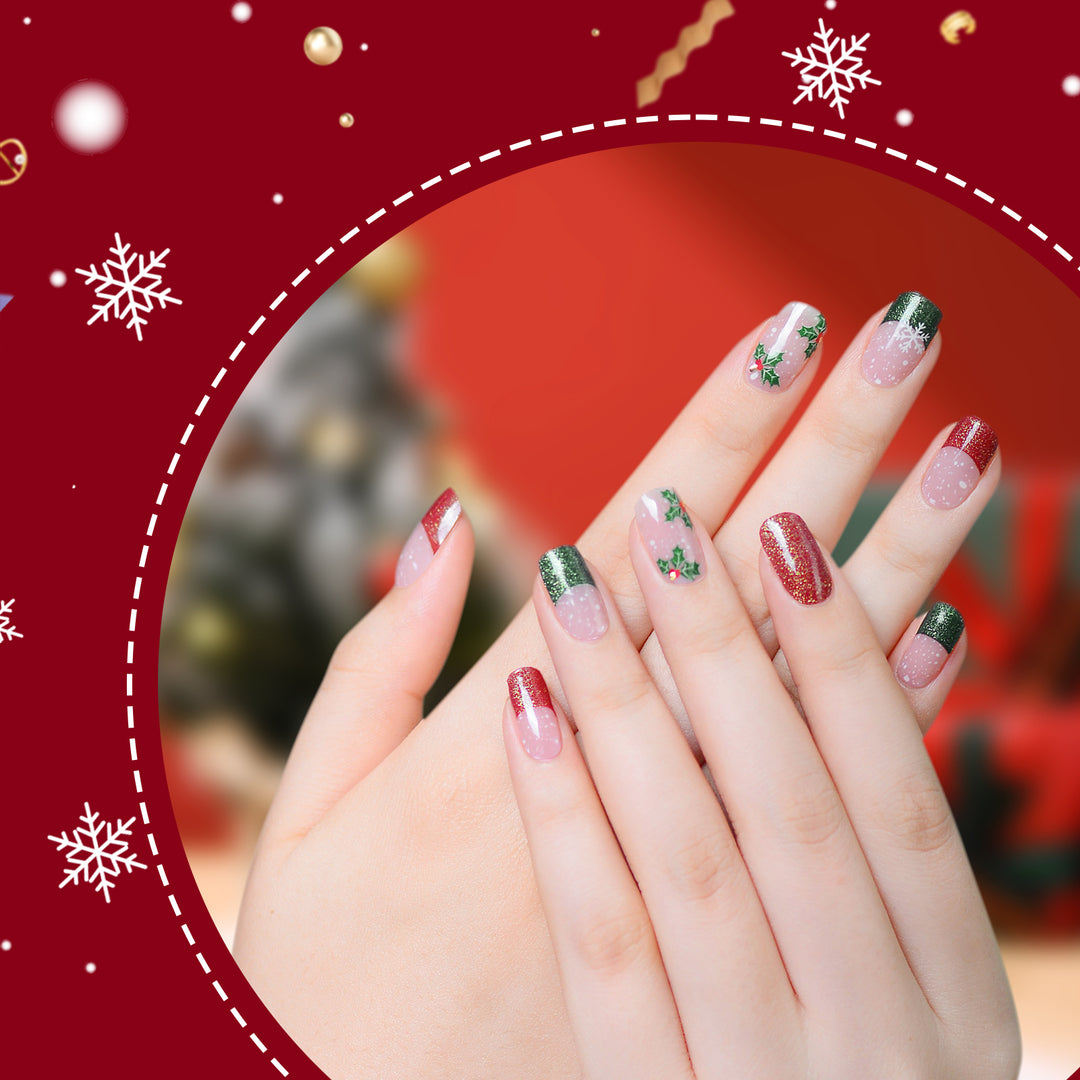 Lavinda Semi Cured Gel Nail Strips - 20 Pcs Christmas Gel Nail Wraps with Candy Cane, Snowman & Glitter, Winter