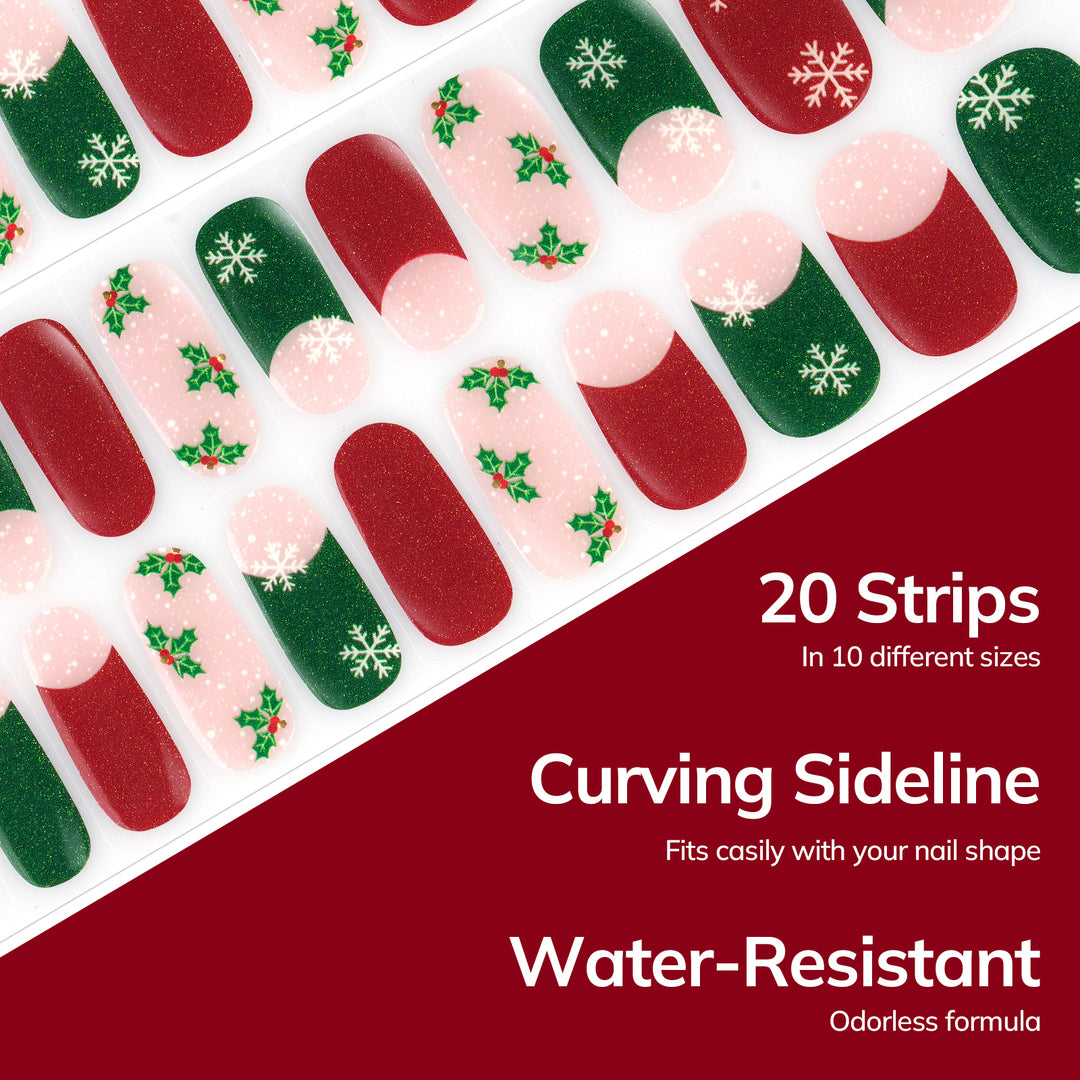 Lavinda Semi Cured Gel Nail Strips - 20 Pcs Christmas Gel Nail Wraps with Candy Cane, Snowman & Glitter, Winter