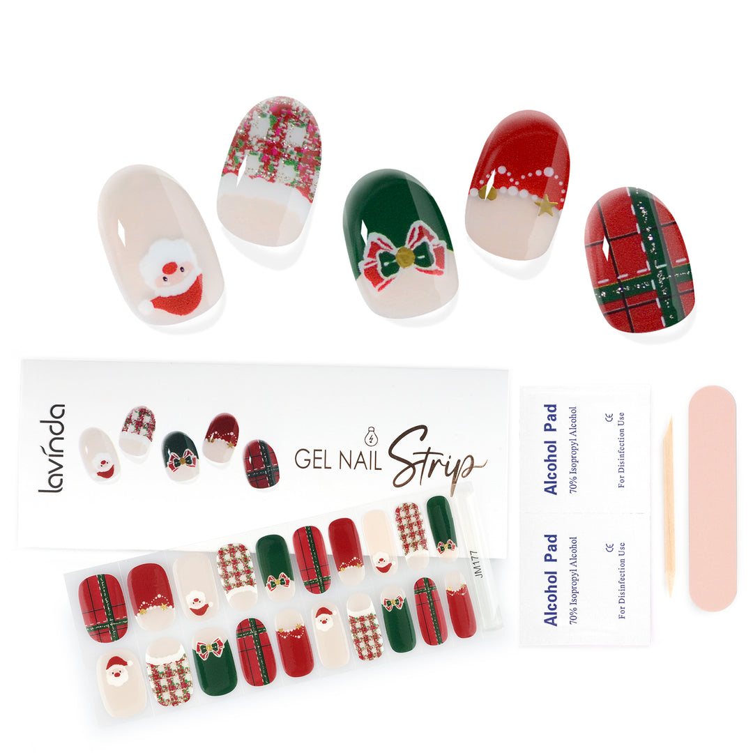 Lavinda Semi Cured Gel Nail Strips - 20 Pcs Christmas Gel Nail Wraps with Candy Cane, Snowman & Glitter, Winter