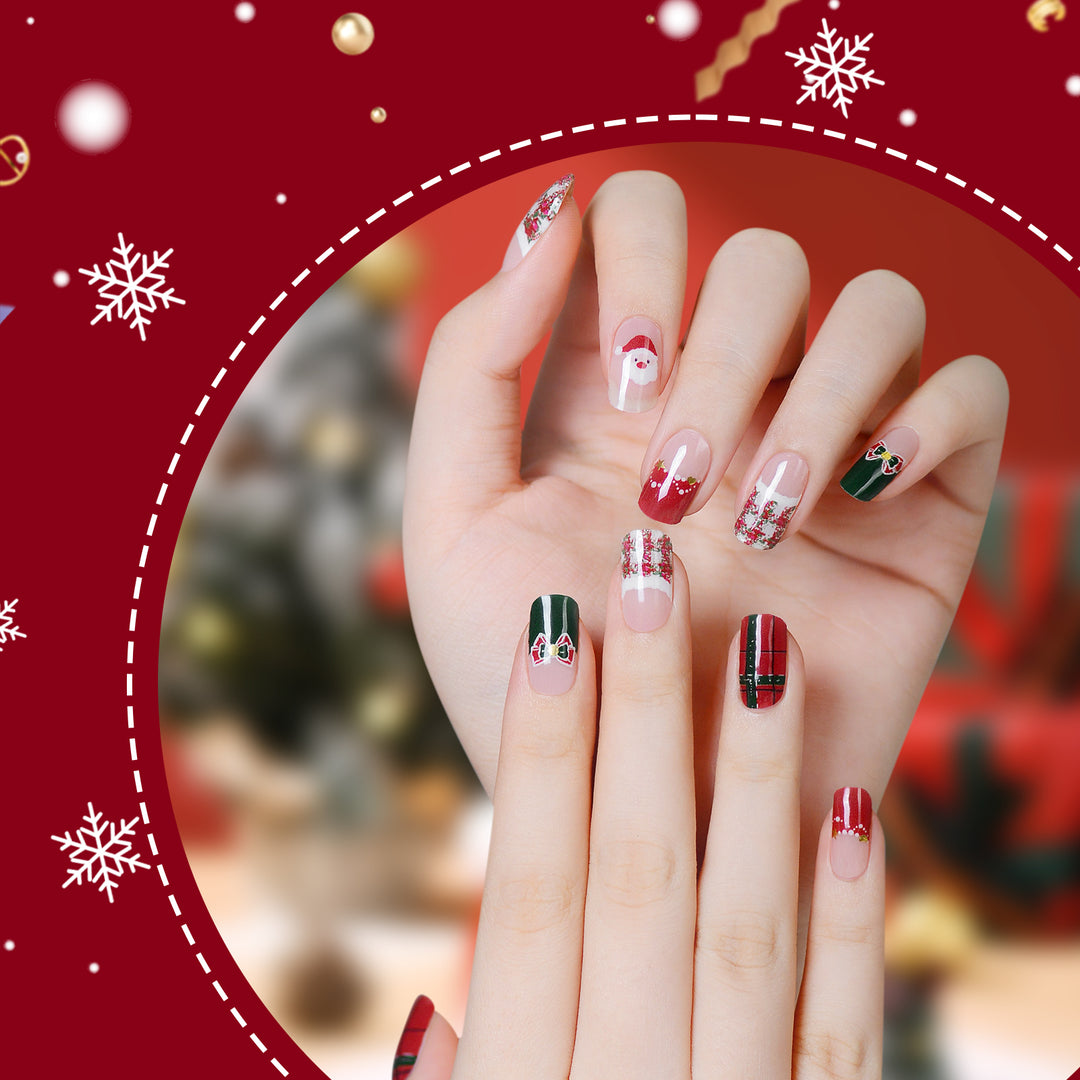 Lavinda Semi Cured Gel Nail Strips - 20 Pcs Christmas Gel Nail Wraps with Candy Cane, Snowman & Glitter, Winter