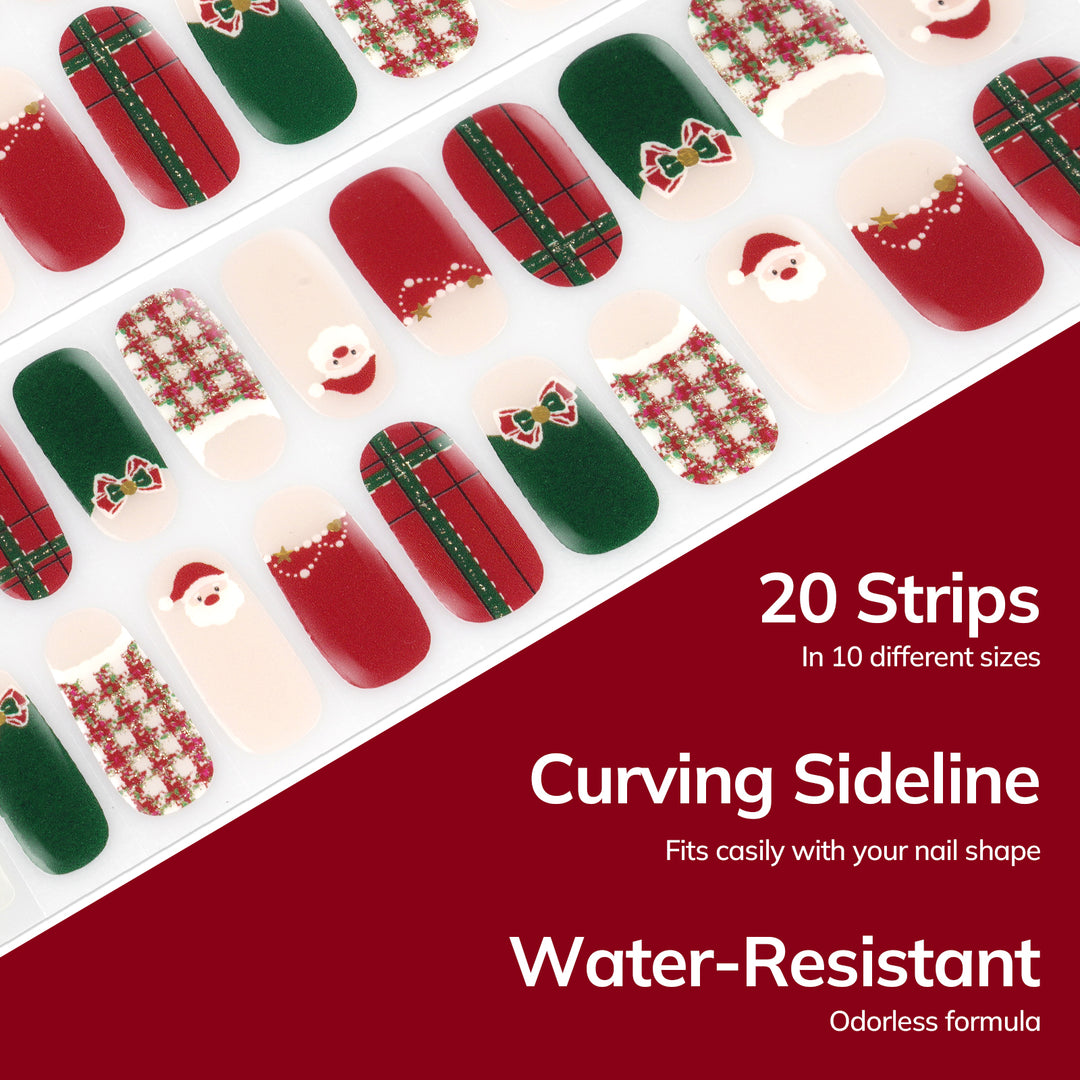 Lavinda Semi Cured Gel Nail Strips - 20 Pcs Christmas Gel Nail Wraps with Candy Cane, Snowman & Glitter, Winter