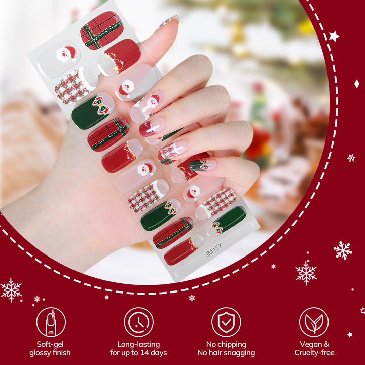 Lavinda Semi Cured Gel Nail Strips - 20 Pcs Christmas Gel Nail Wraps with Candy Cane, Snowman & Glitter, Winter