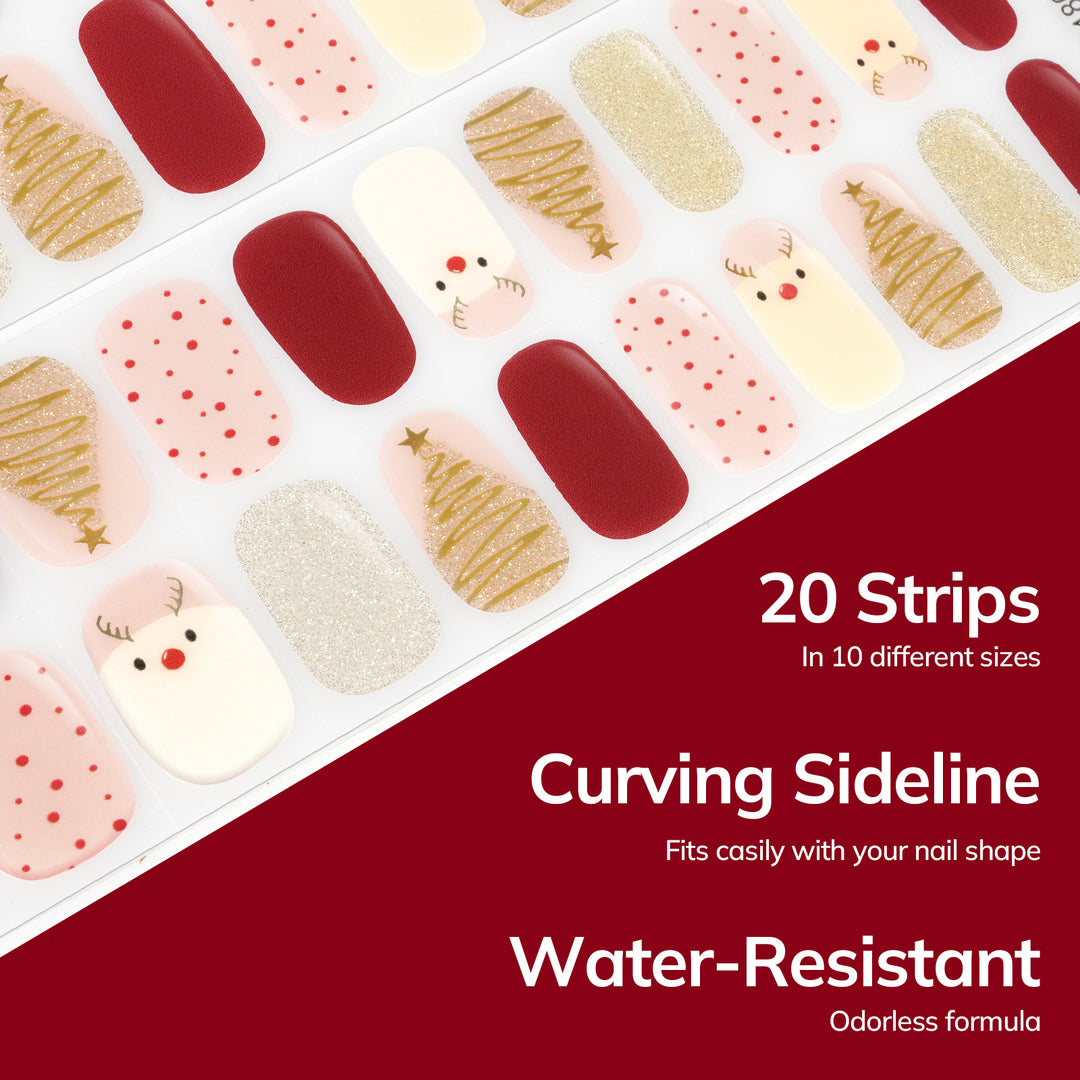 Lavinda Semi Cured Gel Nail Strips - 20 Pcs Christmas Gel Nail Wraps with Candy Cane, Snowman & Glitter, Winter