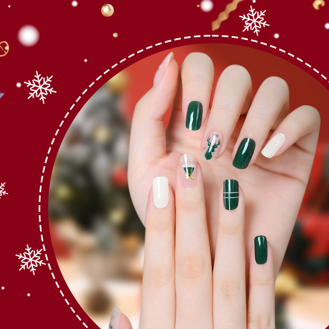 Lavinda Semi Cured Gel Nail Strips - 20 Pcs Christmas Gel Nail Wraps with Candy Cane, Snowman & Glitter, Winter