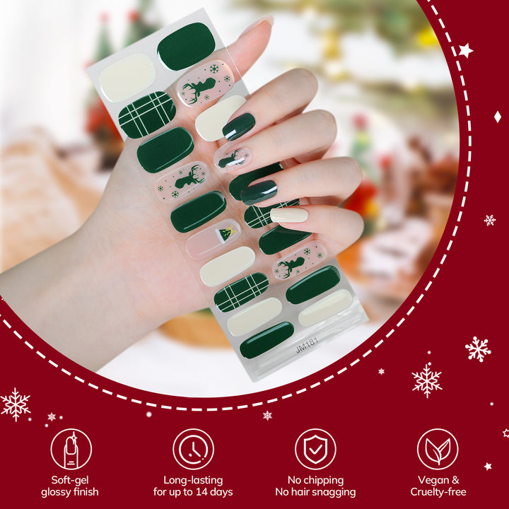 Lavinda Semi Cured Gel Nail Strips - 20 Pcs Christmas Gel Nail Wraps with Candy Cane, Snowman & Glitter, Winter