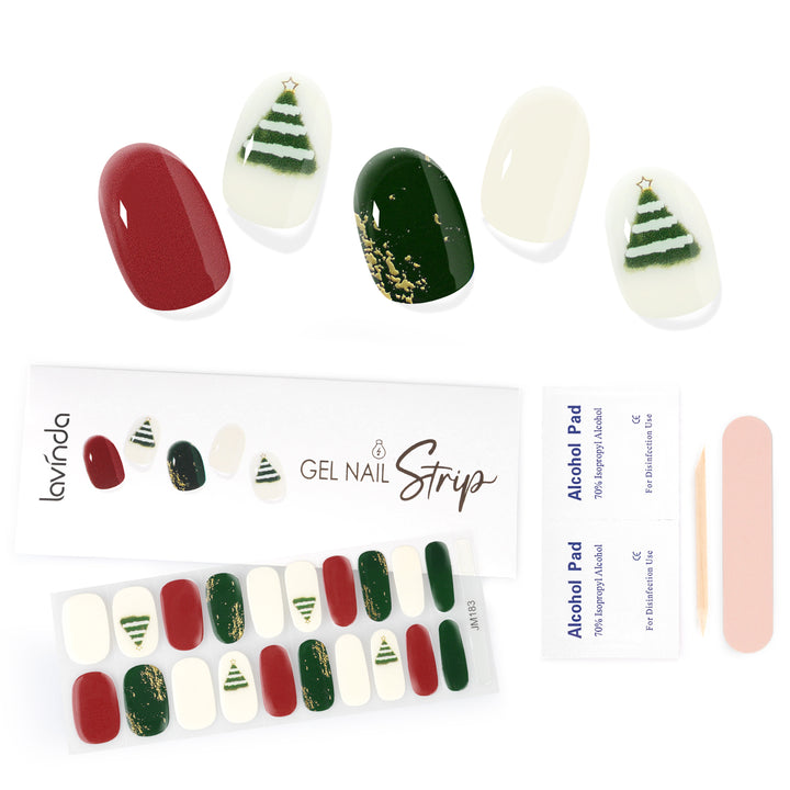 Lavinda Semi Cured Gel Nail Strips - 20 Pcs Christmas Gel Nail Wraps with Candy Cane, Snowman & Glitter, Winter