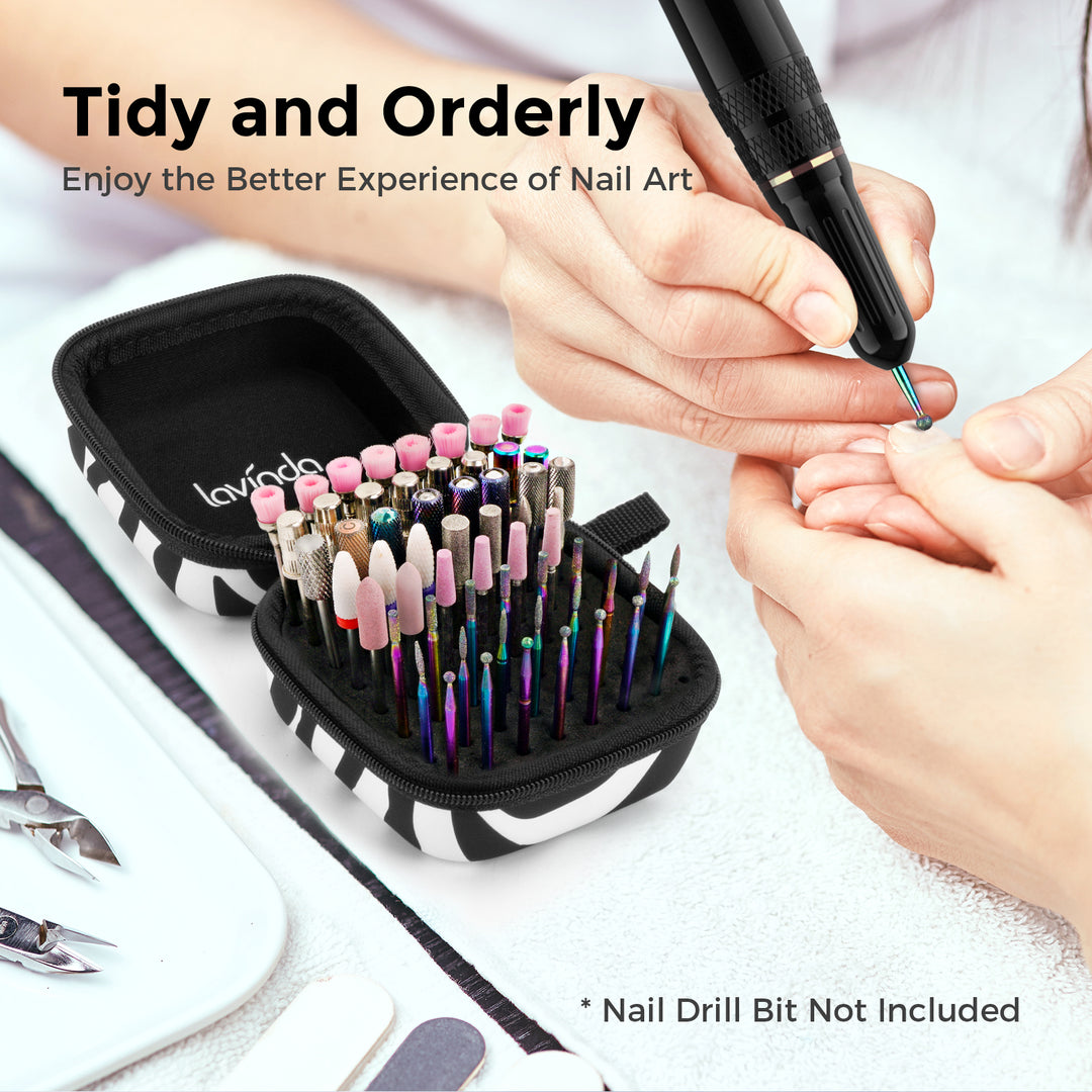 64-Hole Dustproof  Nail Drill Bit Holder Case-Zebra Print