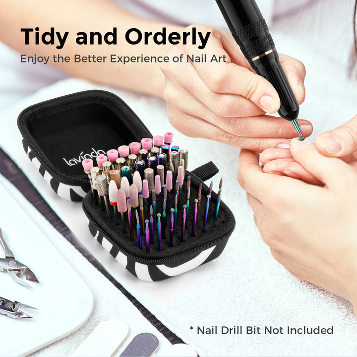 64-Hole Dustproof  Nail Drill Bit Holder Case-Zebra Print