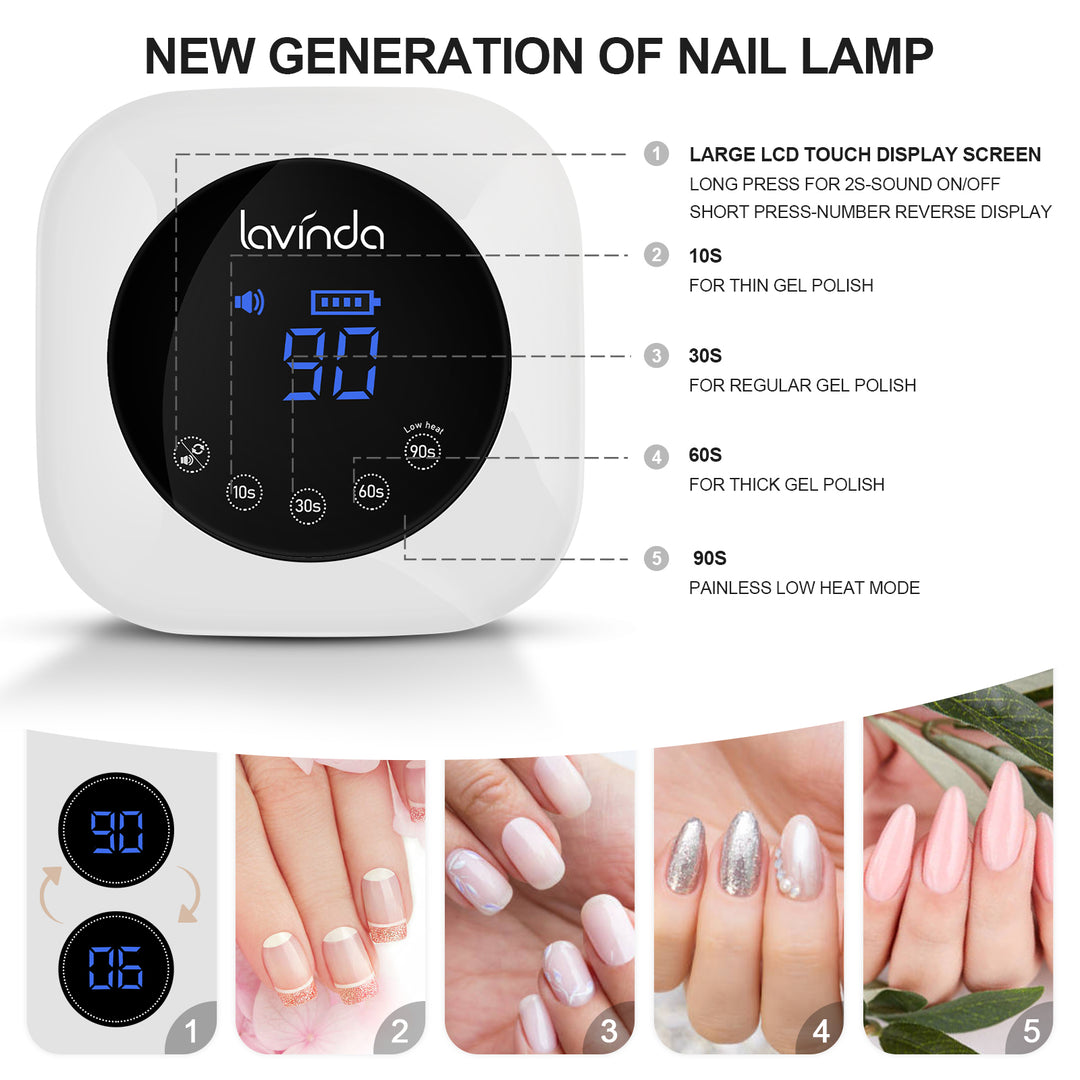 White Rechargeable 54W UV/LED Nail Lamp,  Professional for Salon and Home