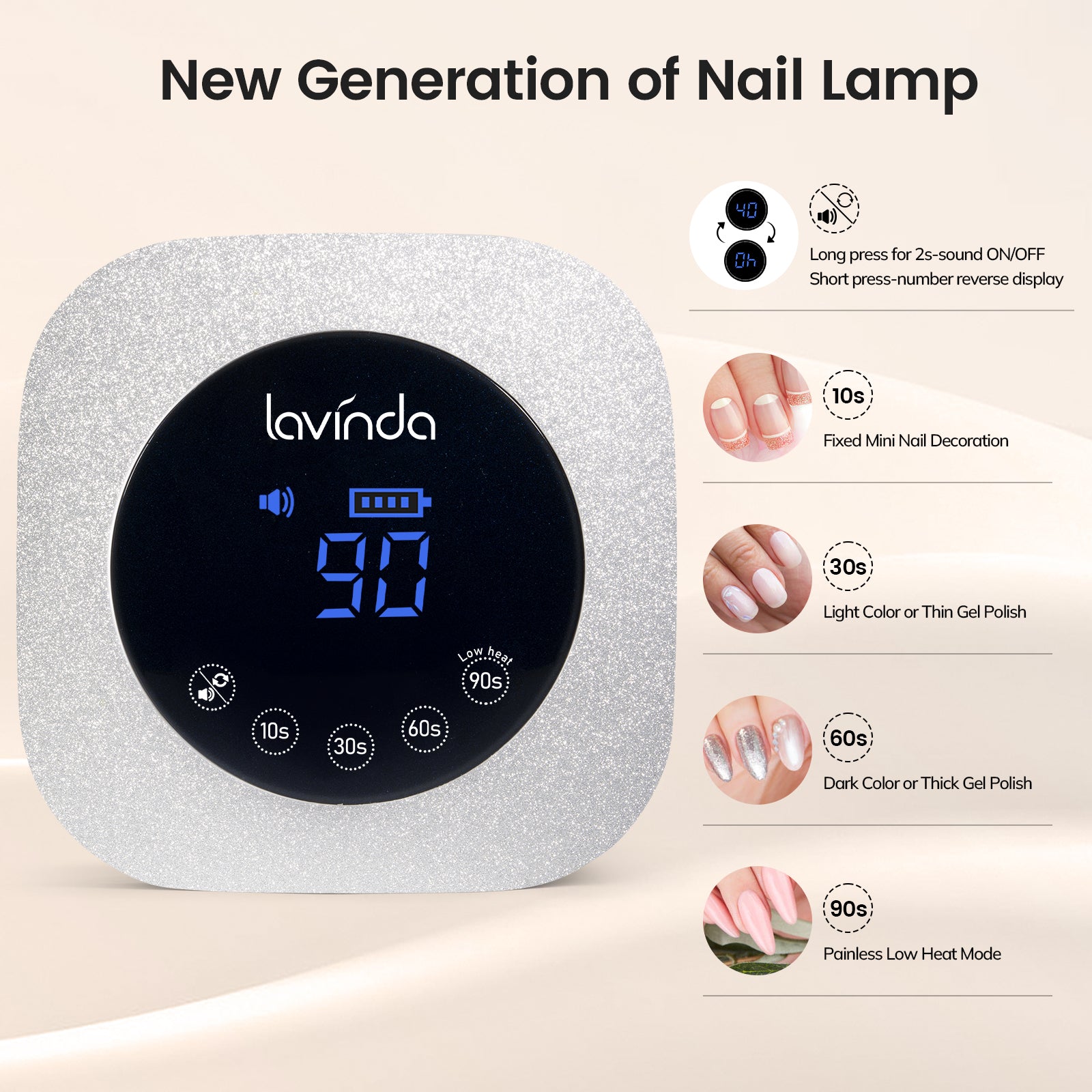 Crown™ Bling Nail Lamp – Frosted Silver Glitter- 54W Rechargeable
