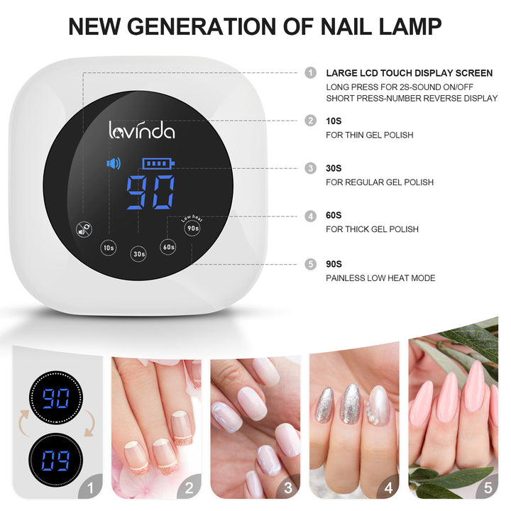 White Rechargeable 54W UV/LED Nail Lamp,  Professional for Salon and Home