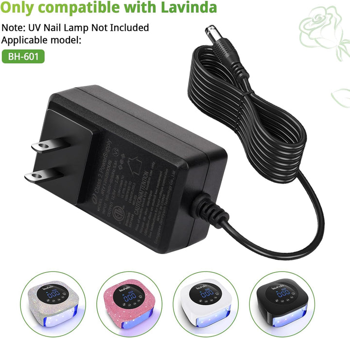 AC/DC Adapter Charger Only Compatible with Lavinda 601 Professional LED Lamp Nail Dryer Replacement Power Supply Cord (JRY1262000US)