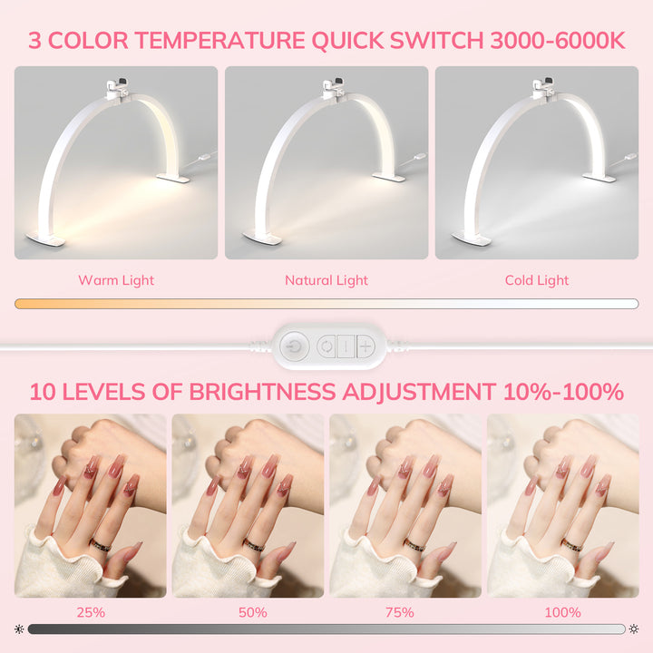 Lavinda 29" Foldable Half Moon Light for Nail Desk, with Phone Stand, 3000-6000K Adjustable Half Moon Light, Suitable for Nail DIY, Eyelash Extension (White, Large)