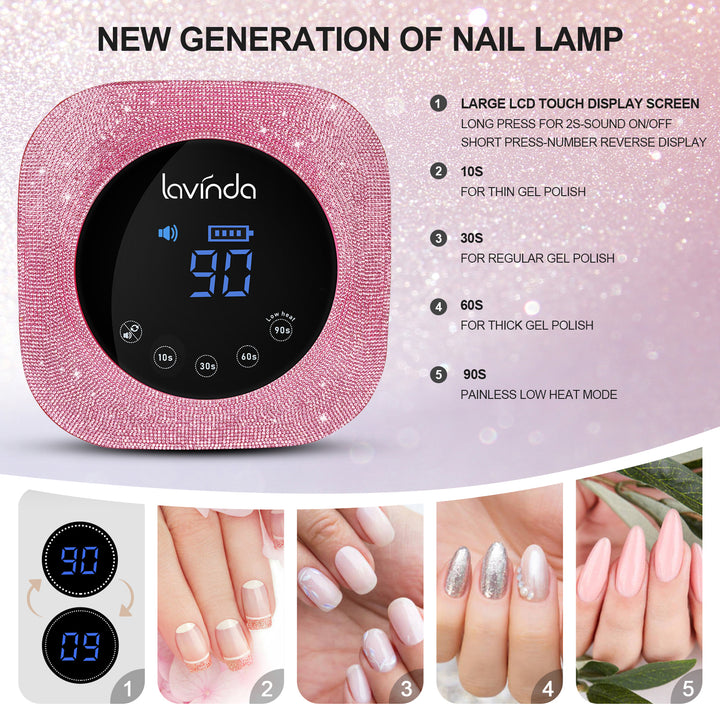 Pink Rhinestone Set- UV Rechargeable Nail Lamp with Cordless Nail Drill Machine