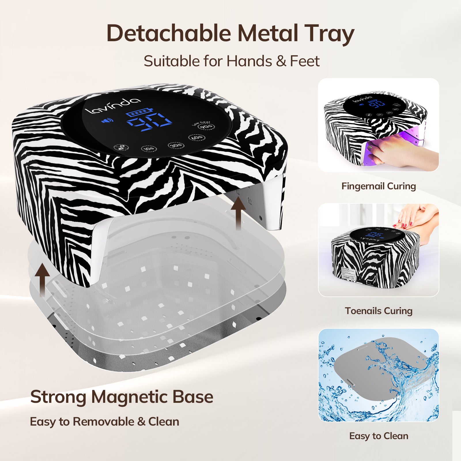 Lavinda Crown Nail Lamp - Zebra Print - 54W Rechargeable UV/LED