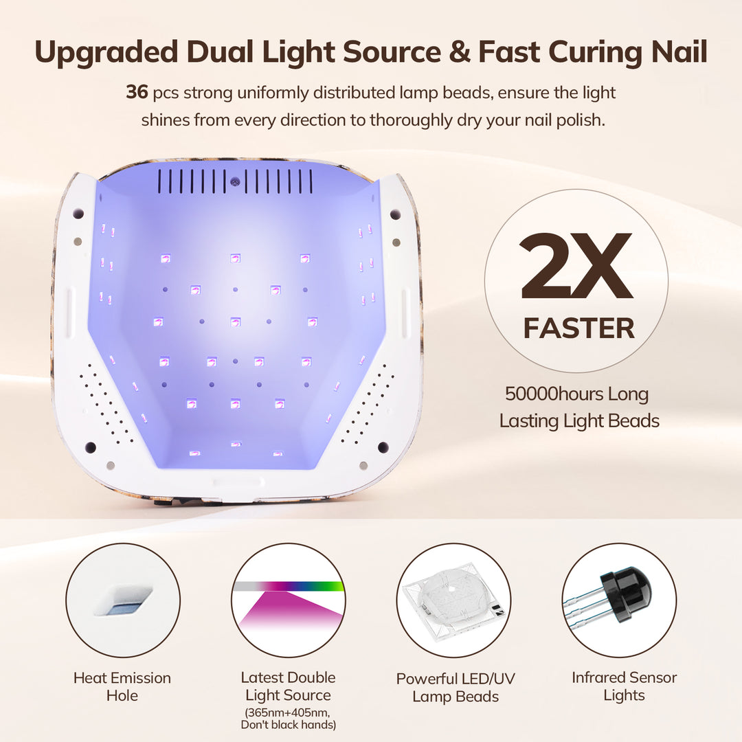 Lavinda 54W UV LED Nail Lamp Cordless Rechargeable 4 Timer Settings 2X Faster Gel Curing Leopard Design