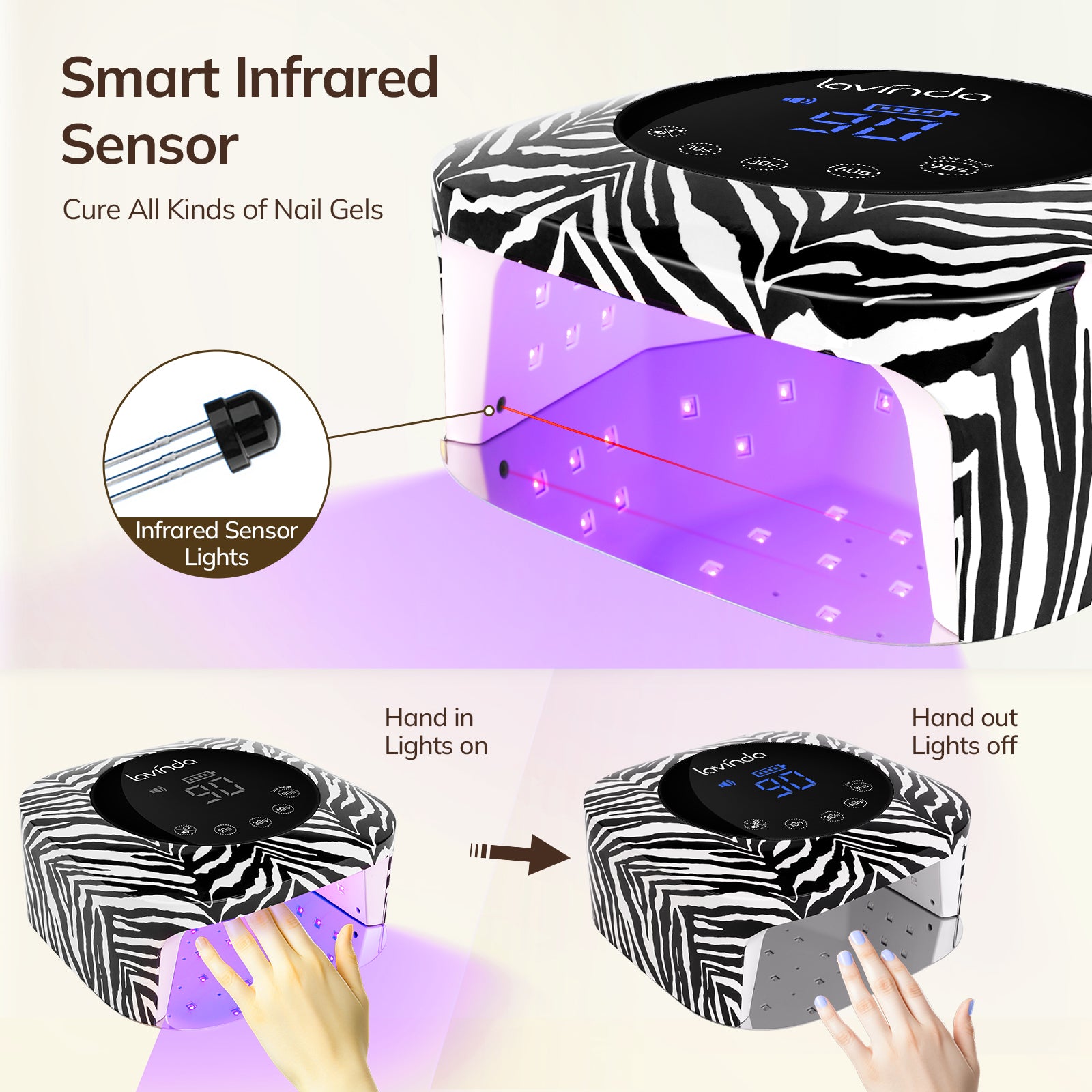 Crown Nail Lamp - Zebra Print - 54W Rechargeable UV/LED