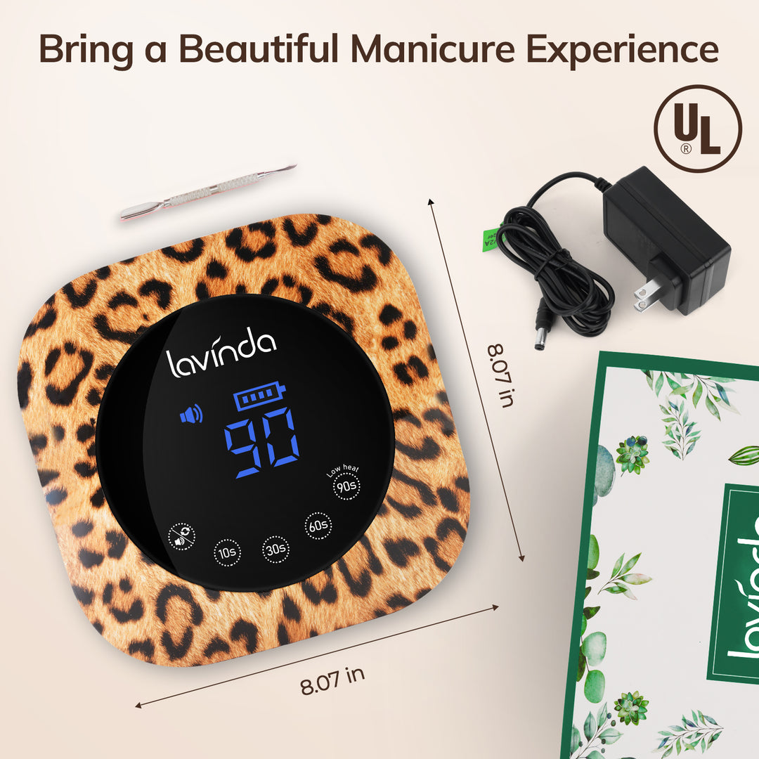 Lavinda 54W UV LED Nail Lamp Cordless Rechargeable 4 Timer Settings 2X Faster Gel Curing Leopard Design