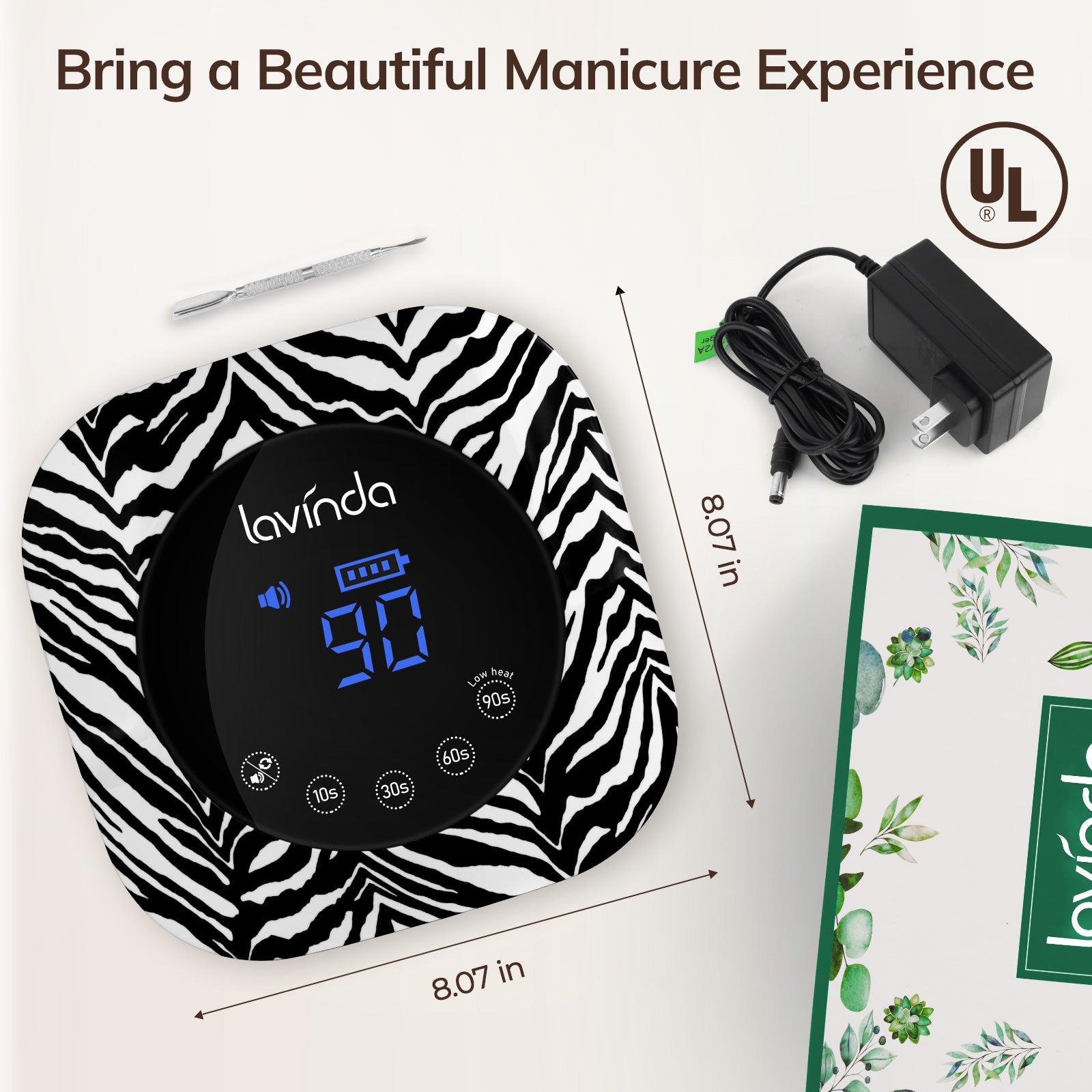 Lavinda Crown Nail Lamp - Zebra Print - 54W Rechargeable UV/LED