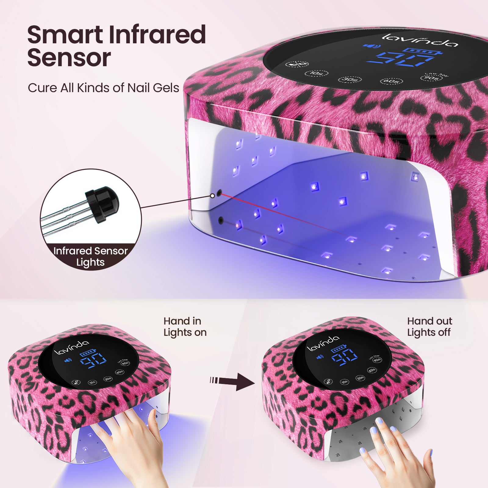 Crown™ Nail Lamp - Pink Cheetah - 54W Rechargeable UV/LED – Lavinda