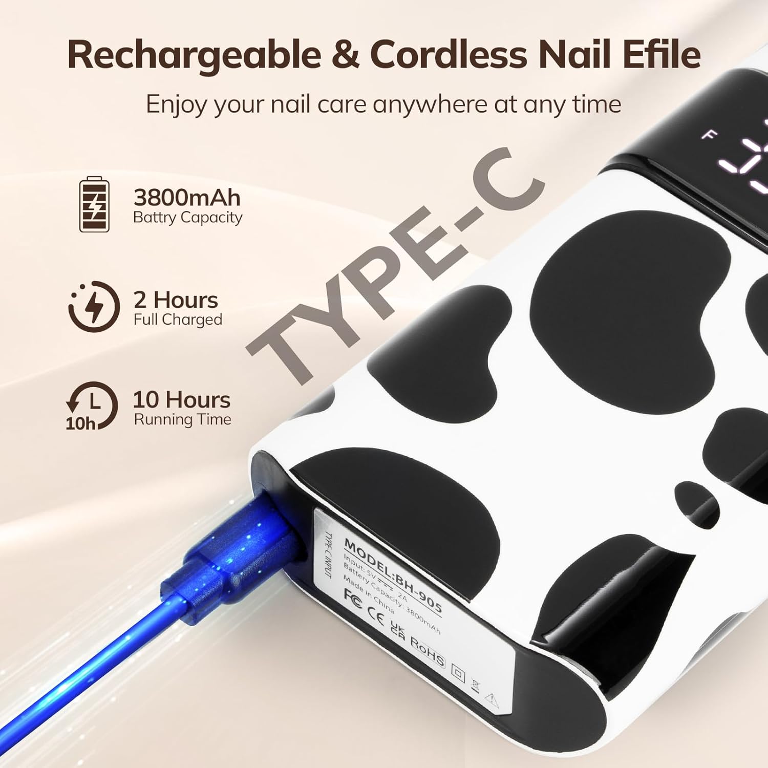 Crown Nail Lamp & Wand Nail Drill Bundle - Cow Print
