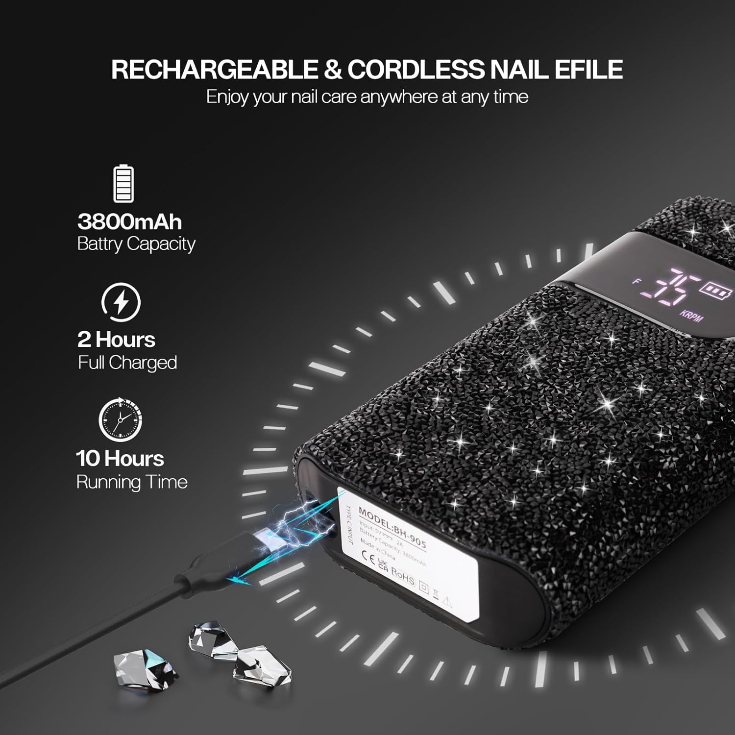 Crown Nail Lamp & Wand Nail Drill Bundle – Black Diamond