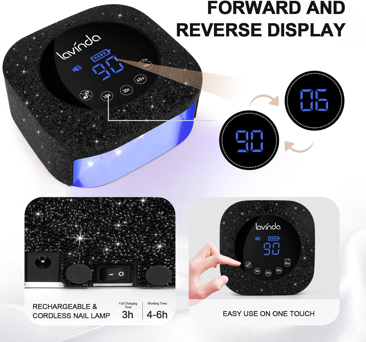 Crown Nail Lamp - Black Diamond - 54W Rechargeable UV/LED