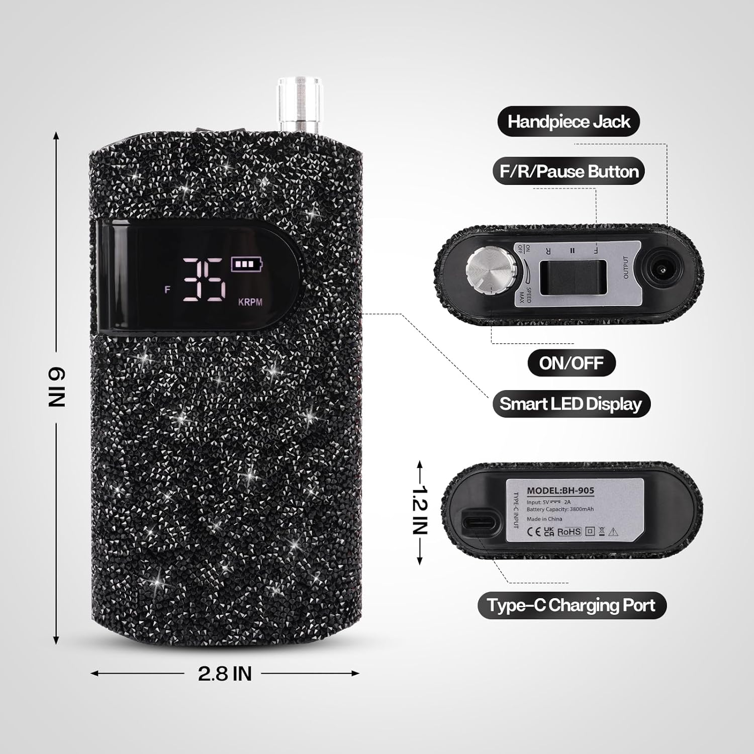 Crown Nail Lamp & Wand Nail Drill Bundle – Black Diamond