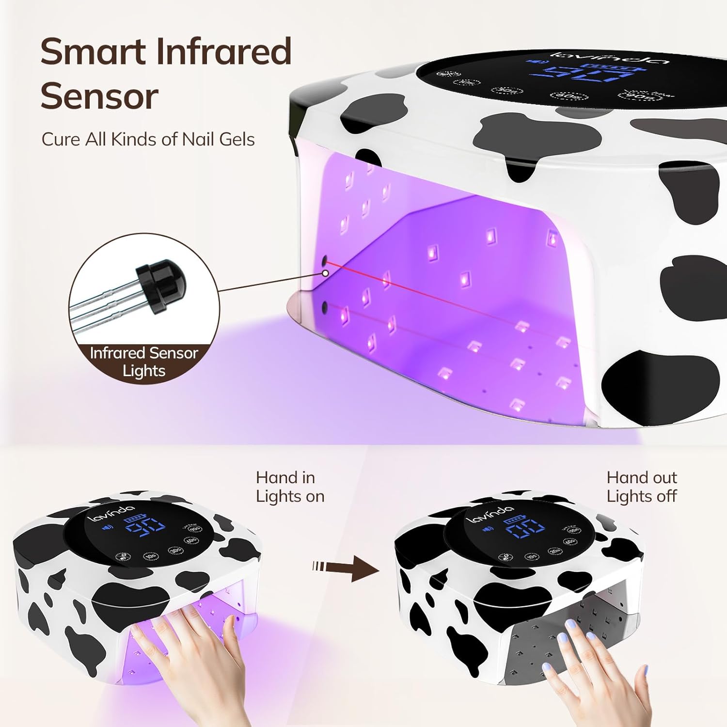 Crown Nail Lamp & Wand Nail Drill Bundle - Cow Print