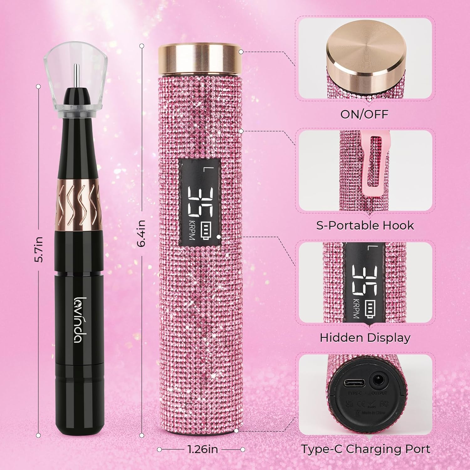 Crown Nail Lamp & Wand Lite Drill Bundle - Pink Diamond