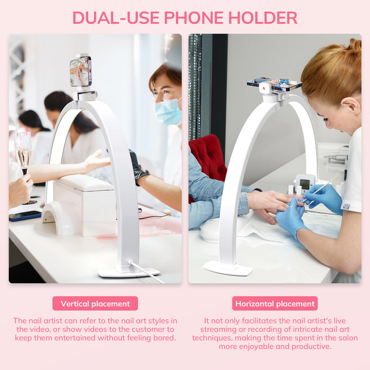 Lavinda 29" Foldable Half Moon Light for Nail Desk, with Phone Stand, 3000-6000K Adjustable Half Moon Light, Suitable for Nail DIY, Eyelash Extension (White, Large)