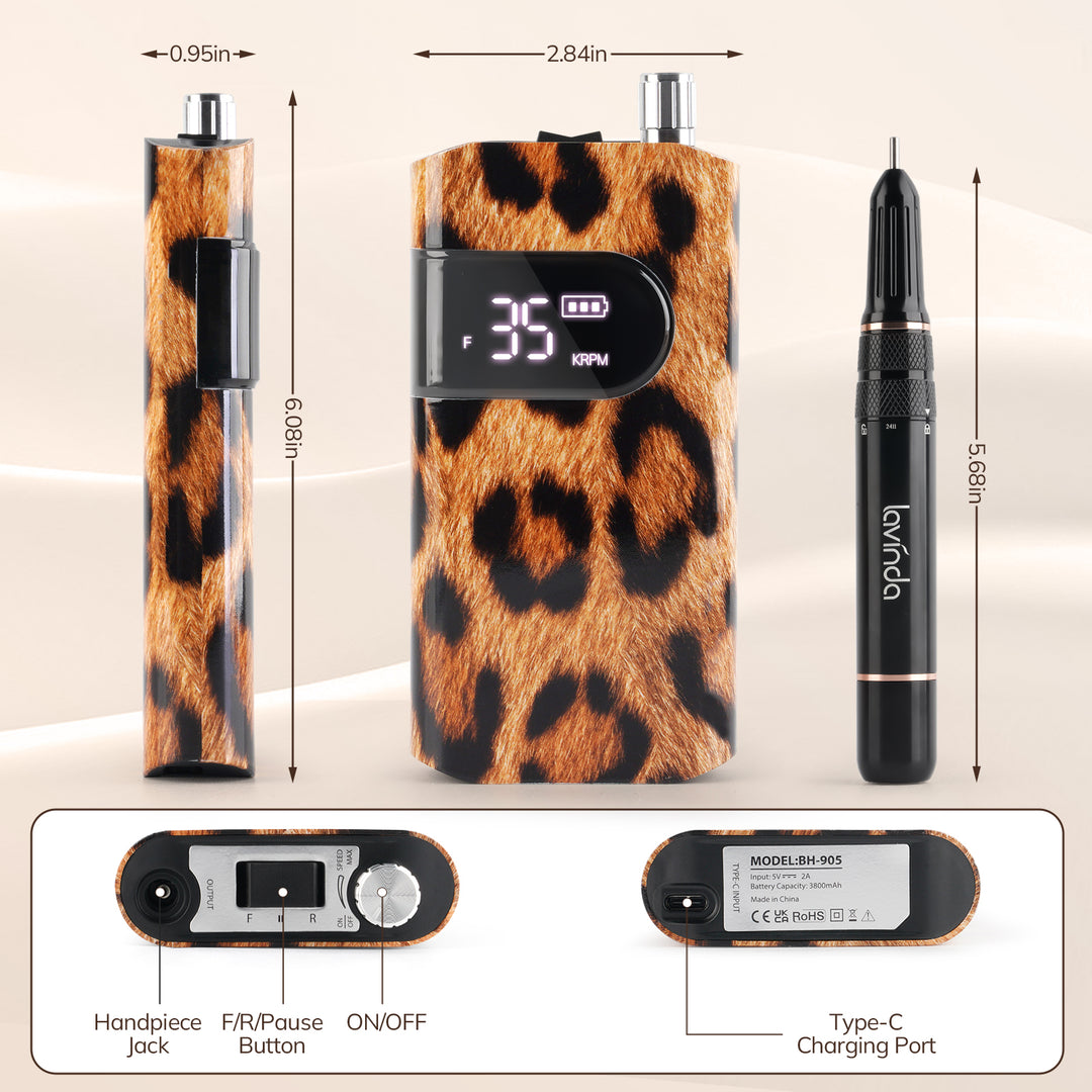 Portable 35000RPM Electric Portable Nail Drill  Leopard Design