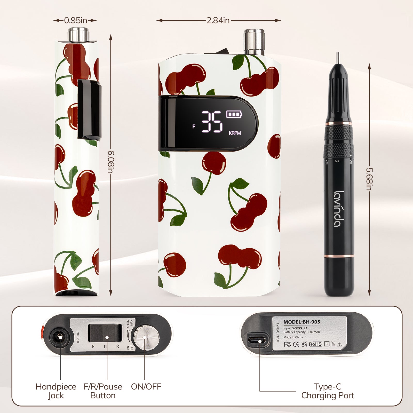 Crown Nail Lamp & Wand Nail Drill Bundle - Cherry Print