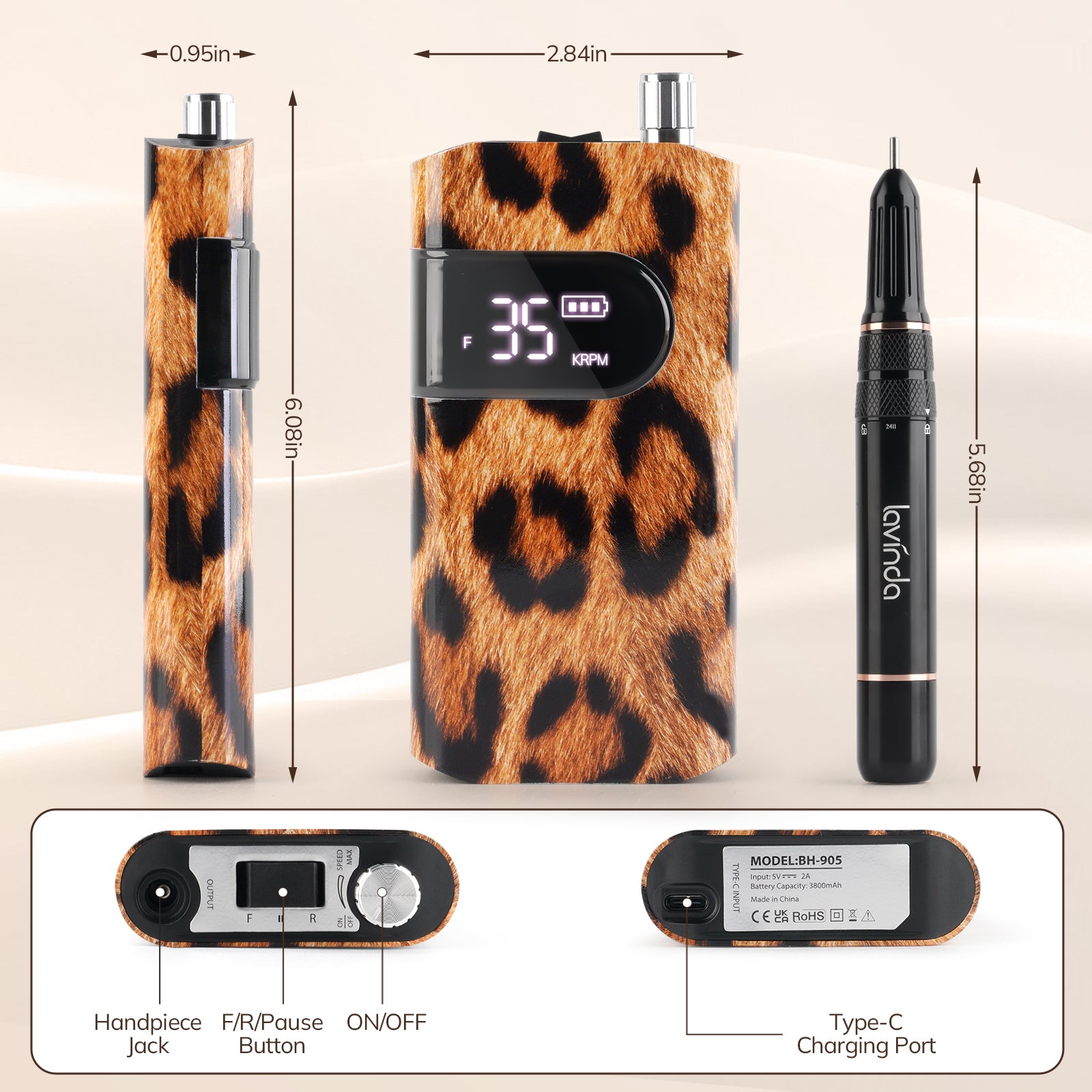 Crown Nail Lamp & Wand Nail Drill Bundle - Leopard Print