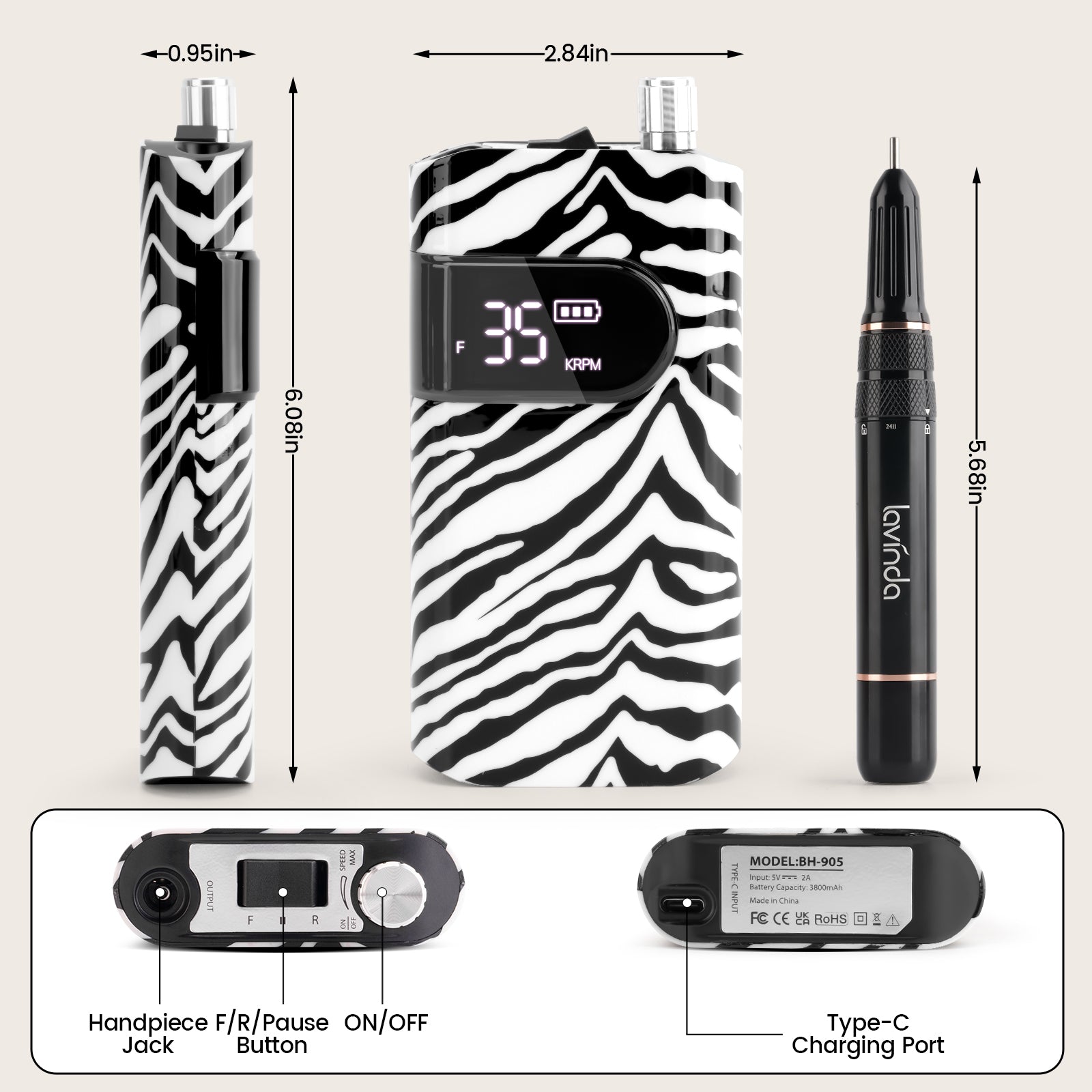 Crown Nail Lamp & Wand Nail Drill Bundle – Zebra Print