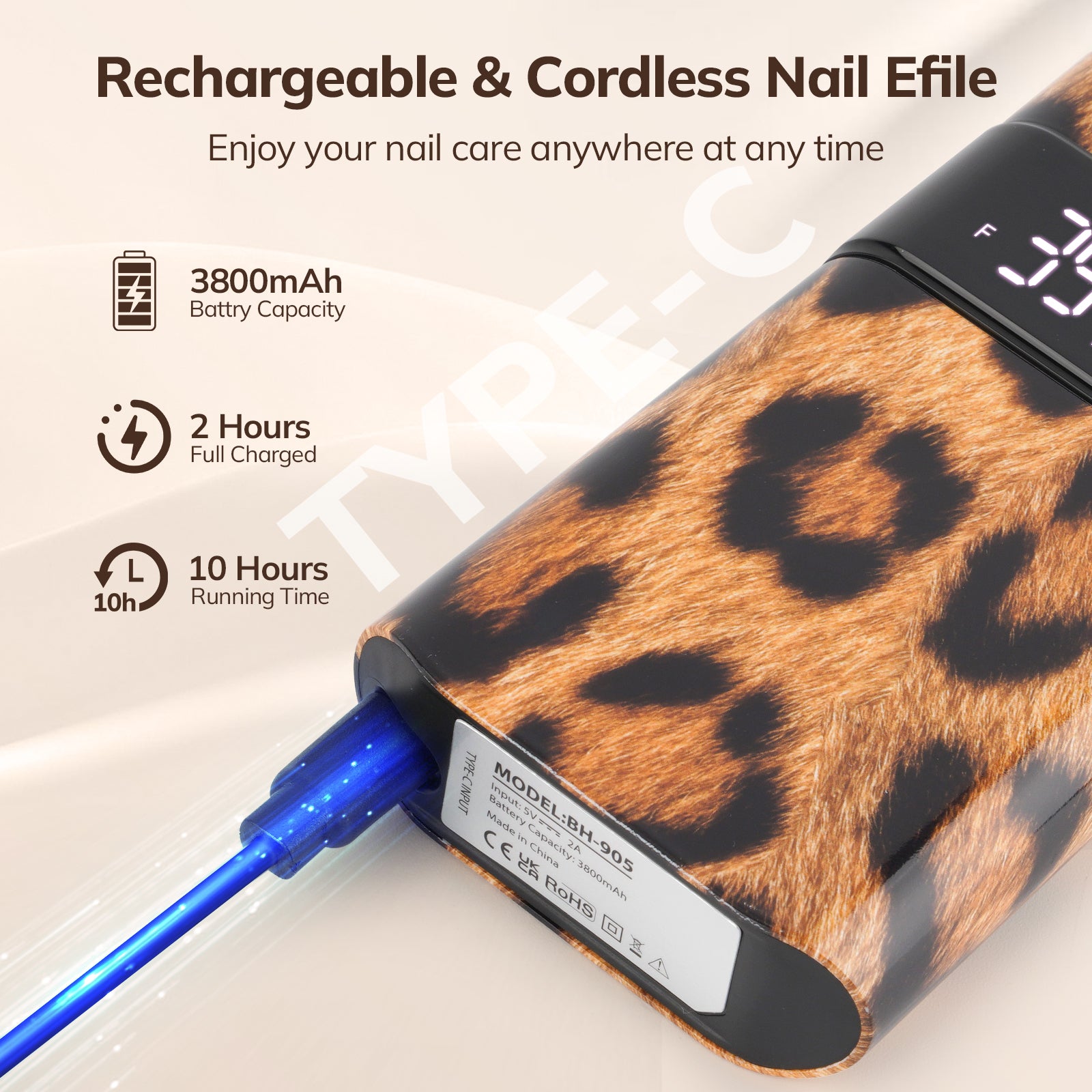 Crown Nail Lamp & Wand Nail Drill Bundle - Leopard Print