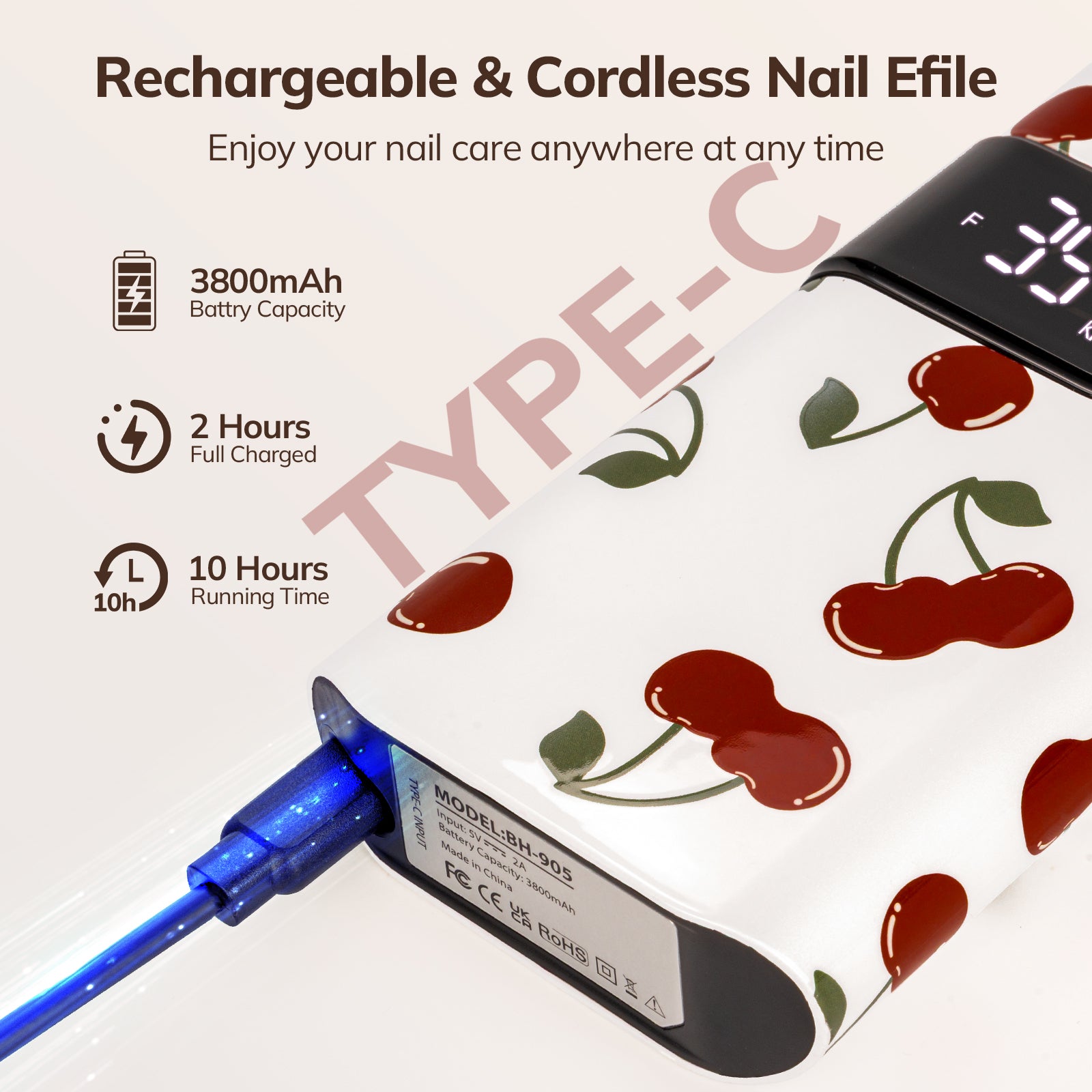 Crown Nail Lamp & Wand Nail Drill Bundle - Cherry Print