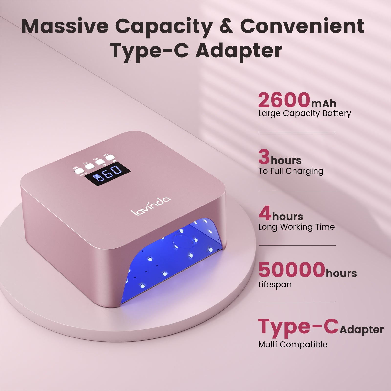 NovaGlow™ Nail Lamp - Rose Gold - 48W Rechargeable UV/LED