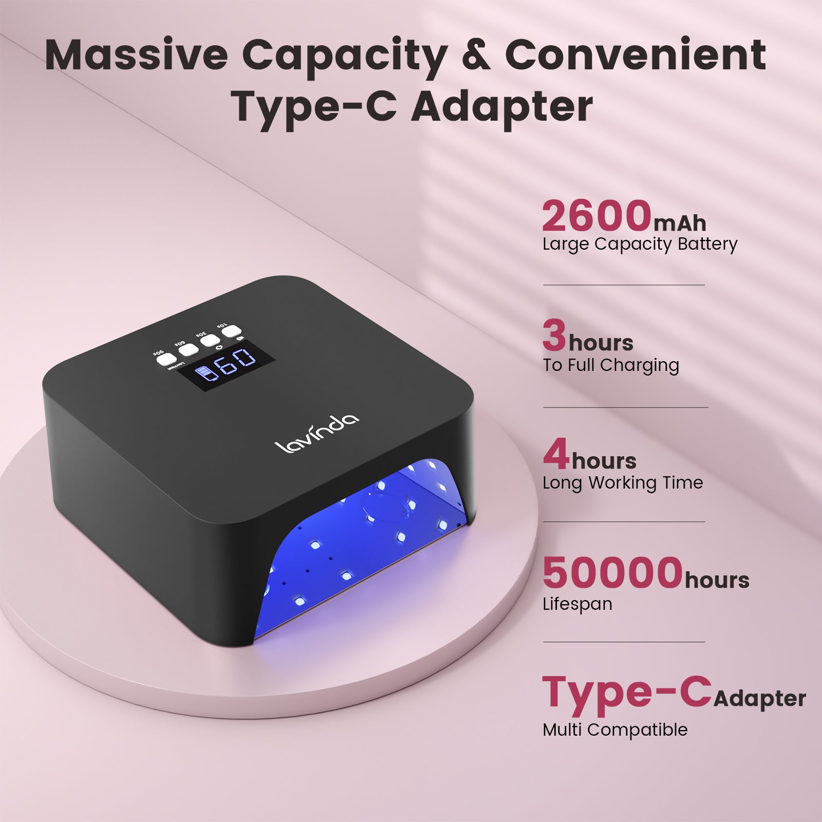 NovaGlow Nail Lamp - Black - 48W Rechargeable UV/LED