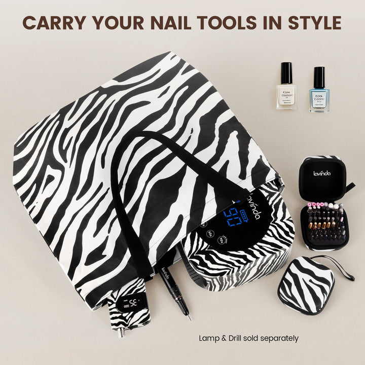Zebra Nail Tech Tote - Professional Organizer for Nail Drill & Lamp