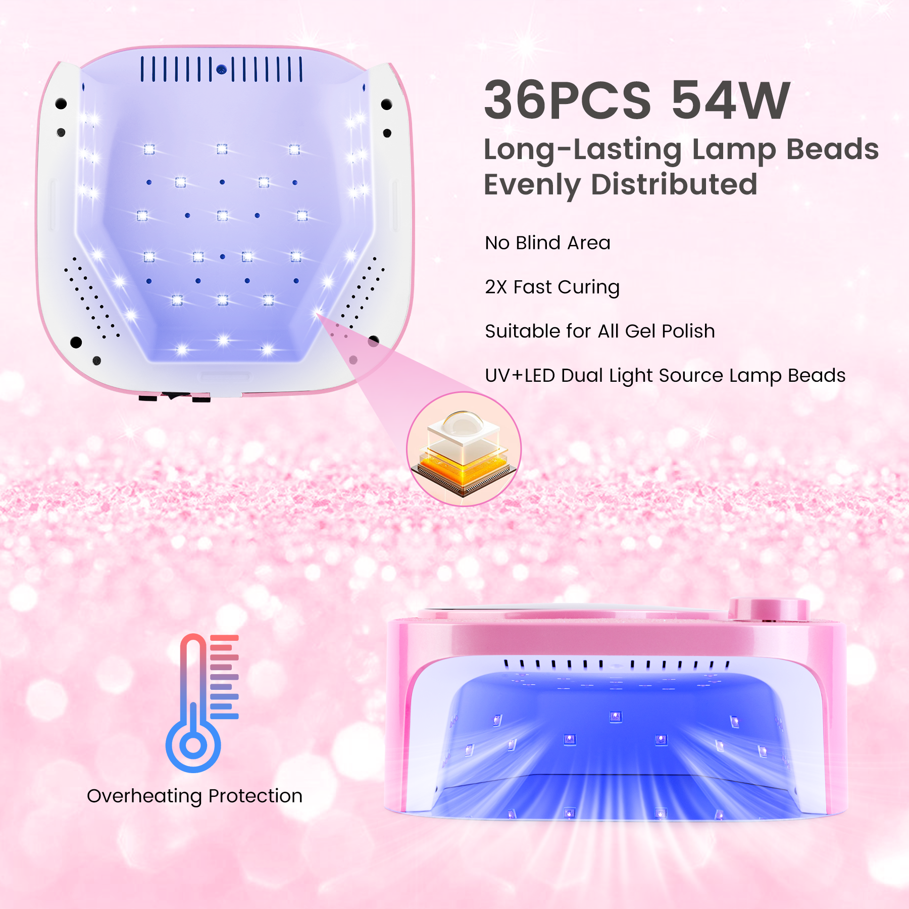 Crown V2 Bling Nail Lamp - Pink - 54W Rechargeable UV/LED