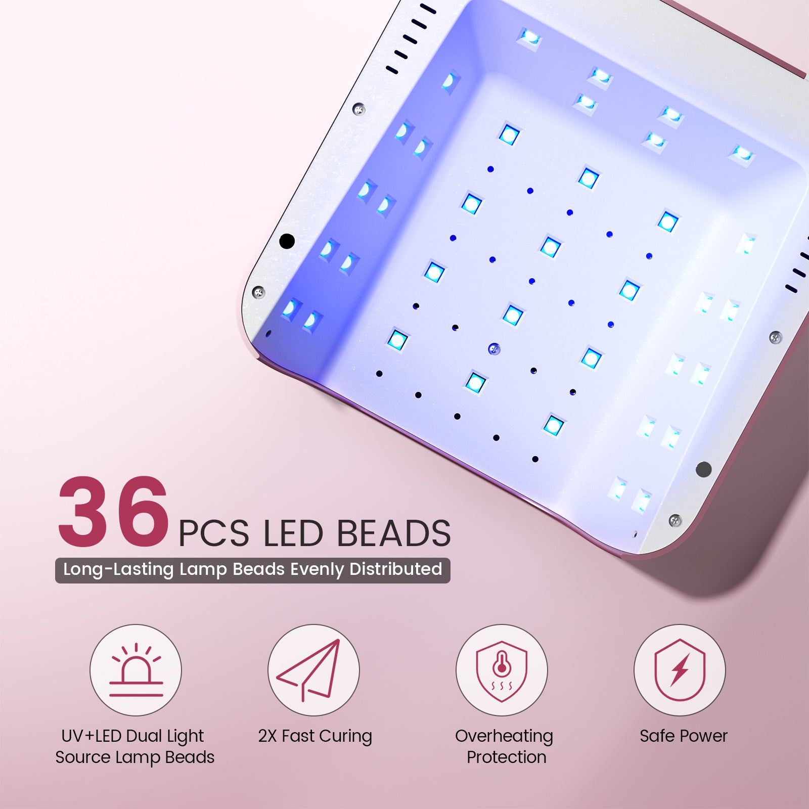NovaGlow™ Nail Lamp - Rose Gold - 48W Rechargeable UV/LED