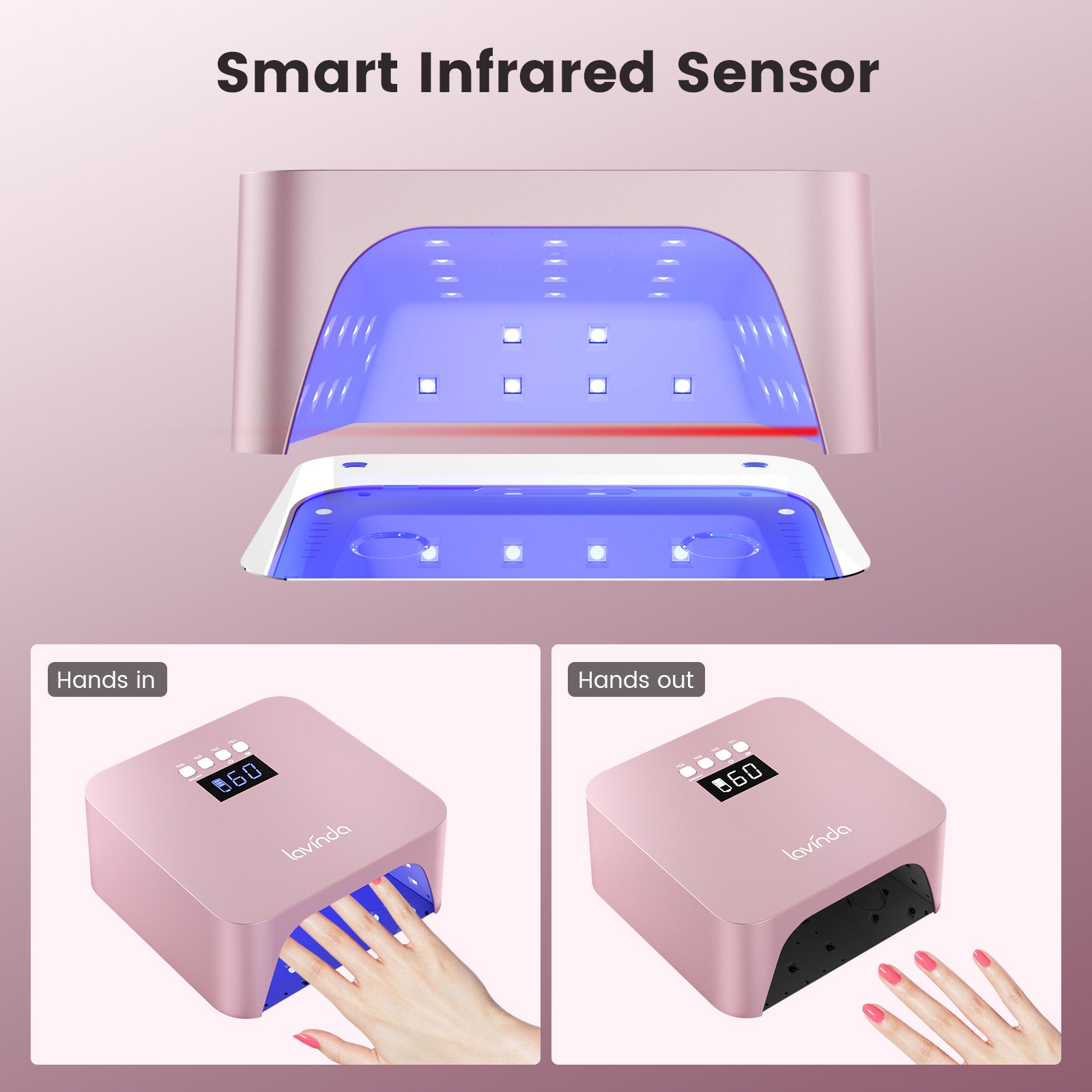 NovaGlow™ Nail Lamp - Rose Gold - 48W Rechargeable UV/LED