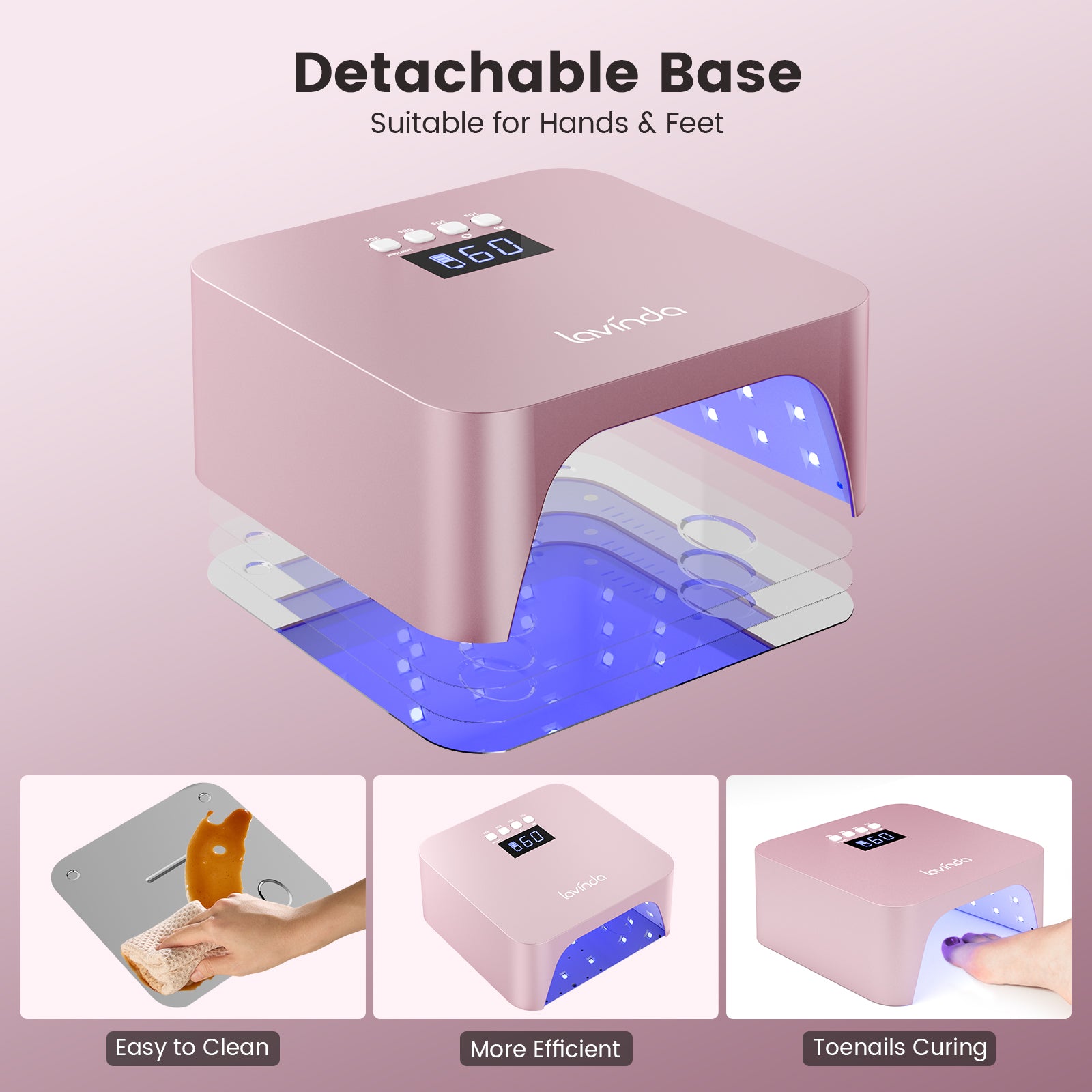 NovaGlow™ Nail Lamp - Rose Gold - 48W Rechargeable UV/LED