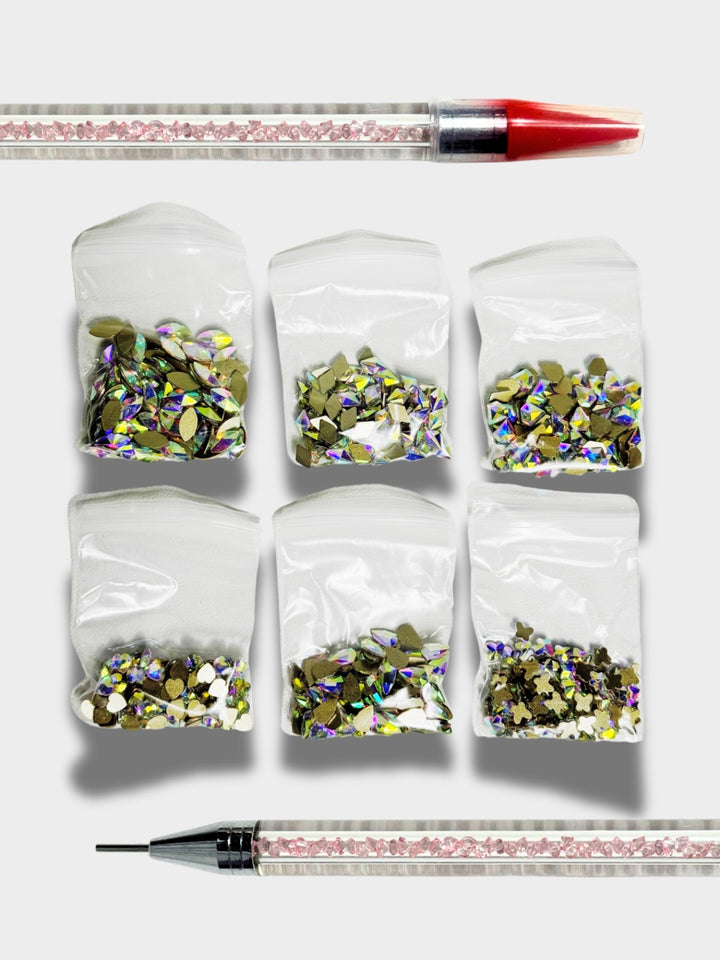 Nail Art Rhinestone Kit Multi-Shape Gems Nail Rhinestones With Pen