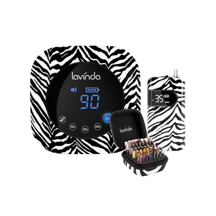 Crown Nail Lamp, Wand Nail Drill & Drill Bit Holder Set – Zebra Print